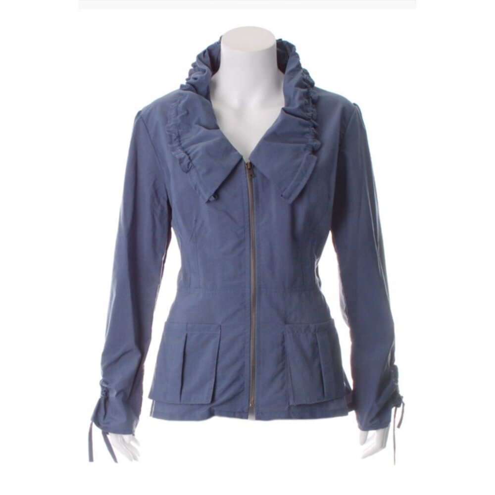 Hanna For The Journey Zip-Up Jacket  Ruffled Collar Women Size 1 Purple Plum - Picture 2 of 10